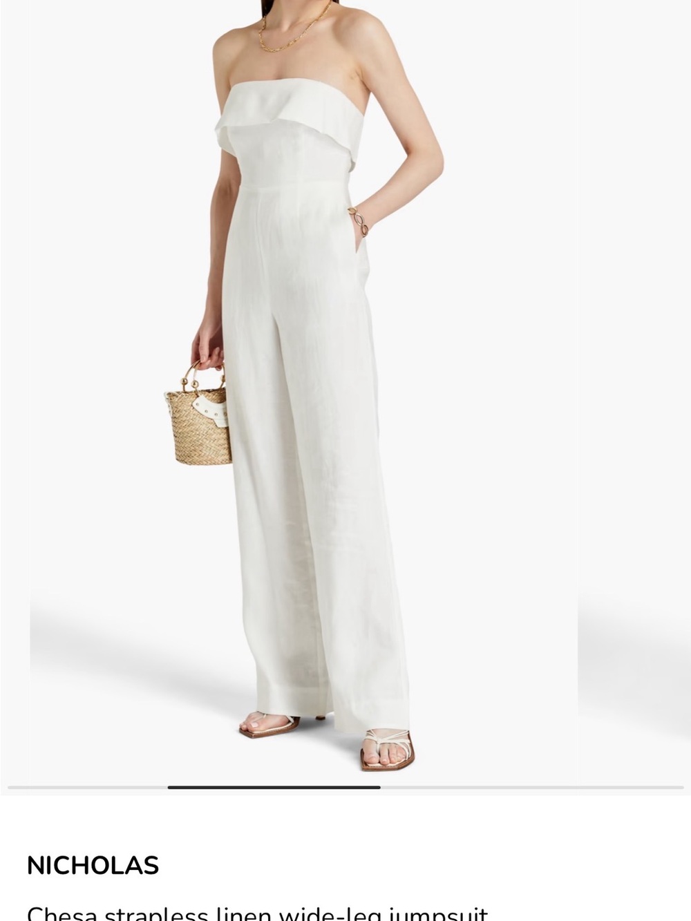 NICHOLAS Strapless Linen Wide-Leg Jumpsuit in White Size 6 NWT